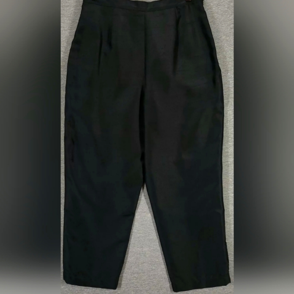 Womens 100% Silk Crop Pants Black 6 Lined High Rise Side Zip